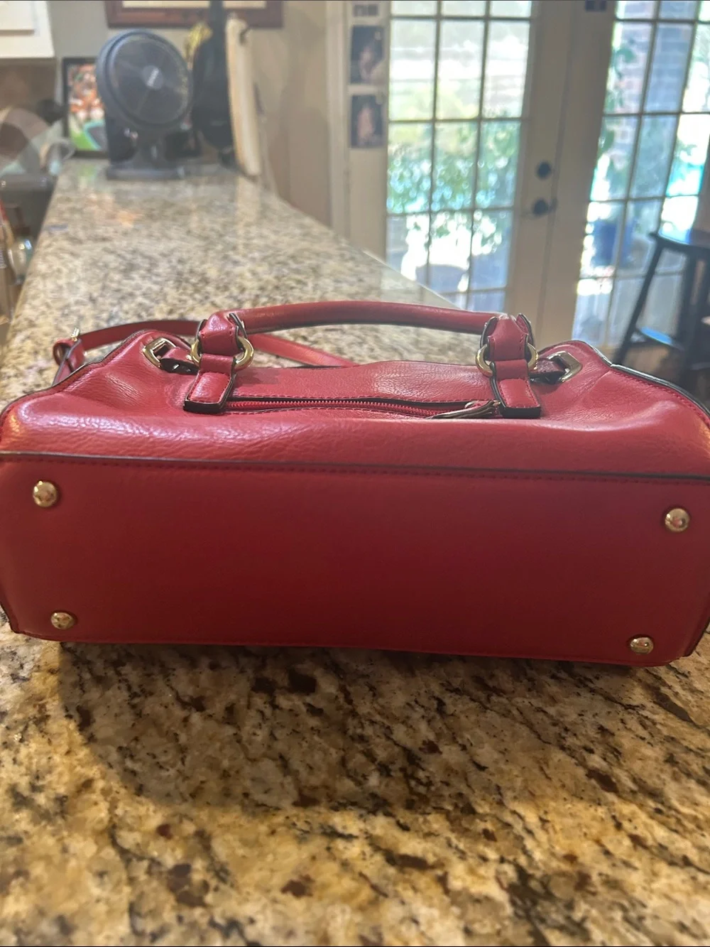 Charming Charlie Red Satchel with Gold Lock Charm